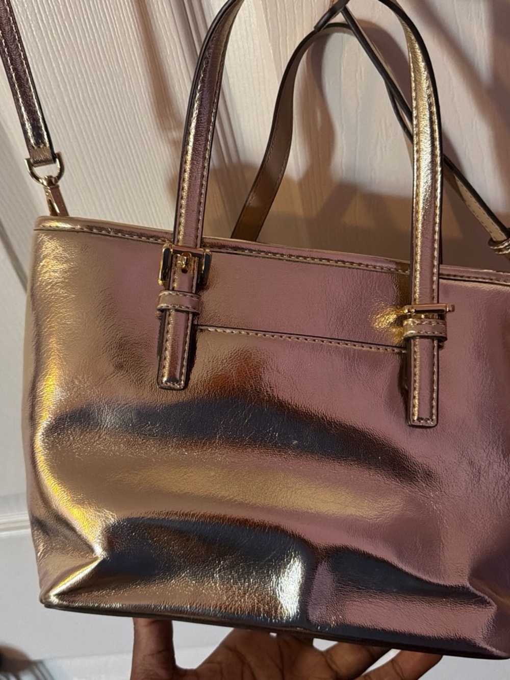 Michael Kors Metallic Gold Shoulder Tote with Detachable Strap - Picture 3 of 4